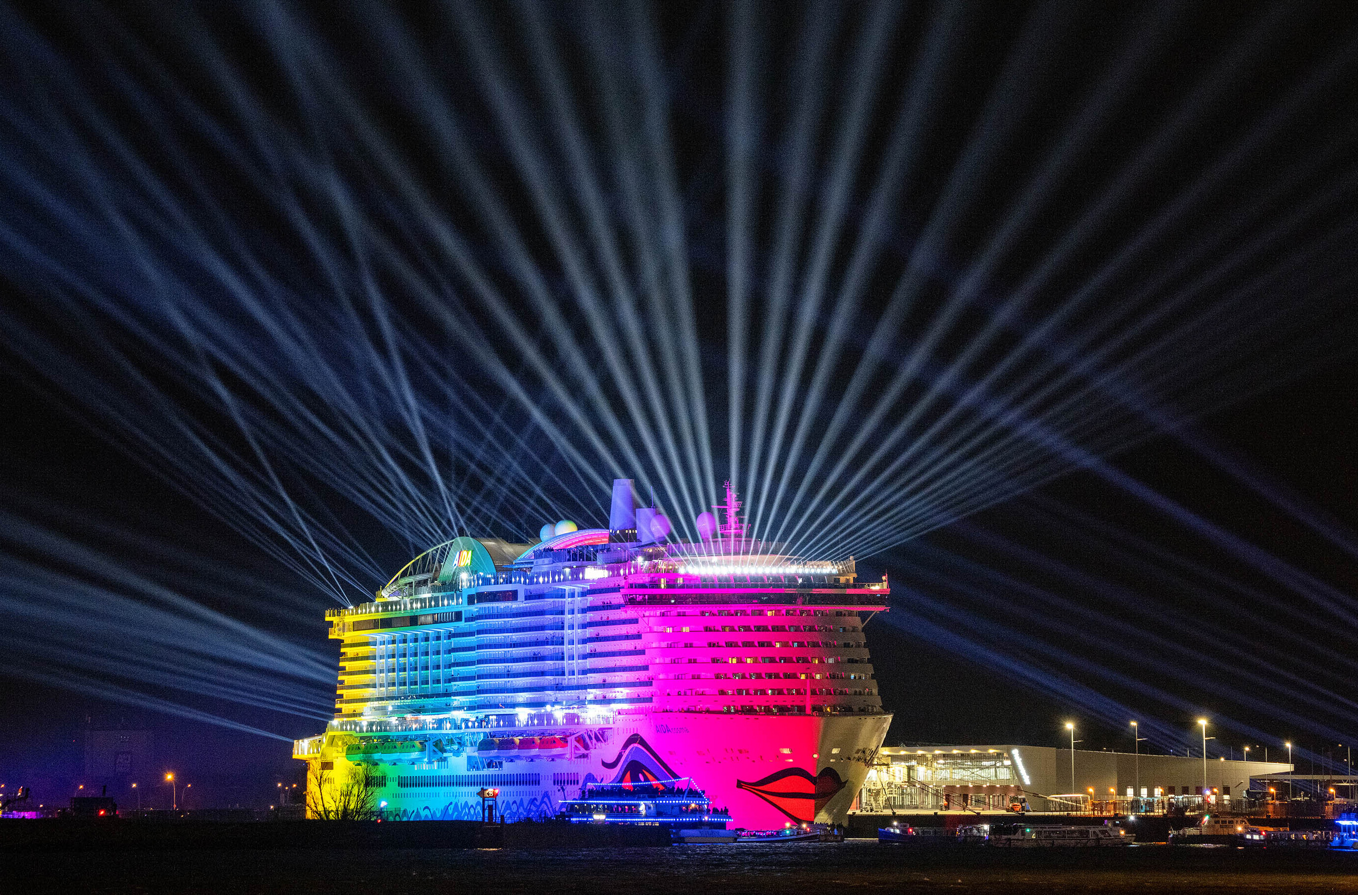 Cameo Installation at AIDAcosma christening with IP65 Outdoor Hybrid Moving Head OTOS H5