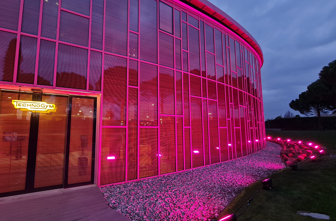 Cameo Light Installation at Technogym Village in Cesena with ZENIT W600 Outdoor Wash Lights Giro d&#039;Italia