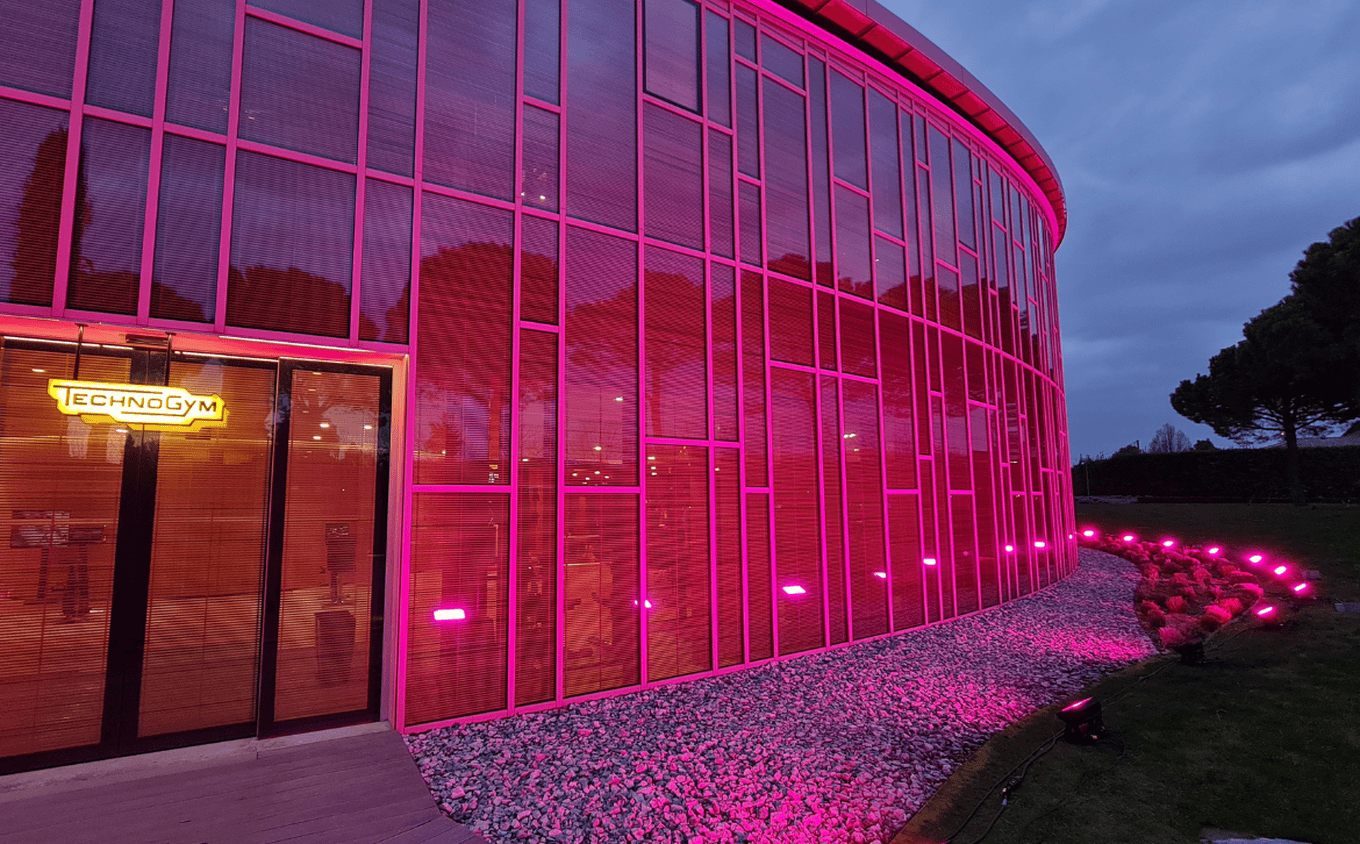 Cameo Light Installation at Technogym Village in Cesena with ZENIT W600 Outdoor Wash Lights Giro d'Italia