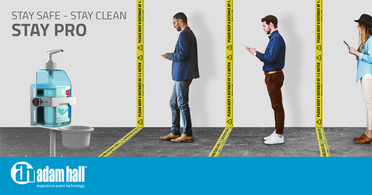 Gravity Disinfectant Stand and AH Accessories Social Distancing Tape